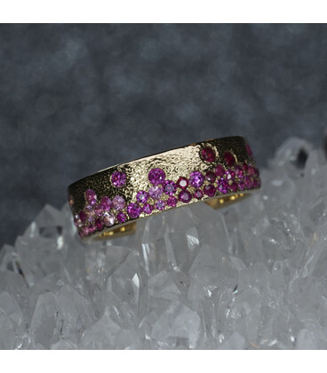 Rain Drop Ring - Fire & Ice Ombre - Pink Sapphire to Ruby (7 mm Wide Band)